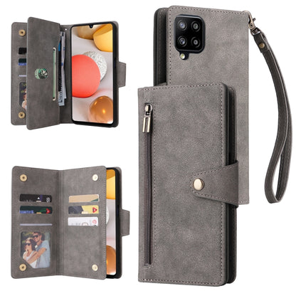 Rivet Buckle 9 Cards Three Fold Leather Phone Case, For Samsung Galaxy A40, For Samsung Galaxy A42 5G, For Samsung Galaxy A51, For Samsung Galaxy A51 5G, For Samsung Galaxy A52 5G, For Samsung Galaxy A70/A70S, For Samsung Galaxy A71                    ...