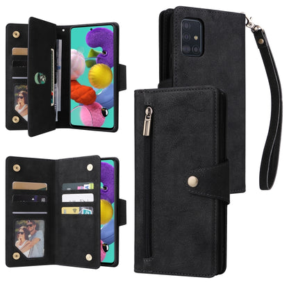 Rivet Buckle 9 Cards Three Fold Leather Phone Case, For Samsung Galaxy A40, For Samsung Galaxy A42 5G, For Samsung Galaxy A51, For Samsung Galaxy A51 5G, For Samsung Galaxy A52 5G, For Samsung Galaxy A70/A70S, For Samsung Galaxy A71                    ...