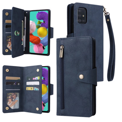 Rivet Buckle 9 Cards Three Fold Leather Phone Case, For Samsung Galaxy A40, For Samsung Galaxy A42 5G, For Samsung Galaxy A51, For Samsung Galaxy A51 5G, For Samsung Galaxy A52 5G, For Samsung Galaxy A70/A70S, For Samsung Galaxy A71                    ...