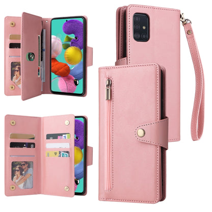 Rivet Buckle 9 Cards Three Fold Leather Phone Case, For Samsung Galaxy A40, For Samsung Galaxy A42 5G, For Samsung Galaxy A51, For Samsung Galaxy A51 5G, For Samsung Galaxy A52 5G, For Samsung Galaxy A70/A70S, For Samsung Galaxy A71                    ...
