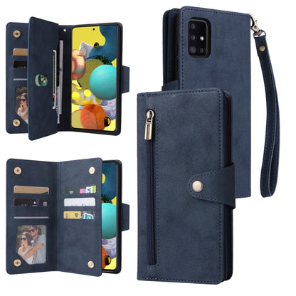 Rivet Buckle 9 Cards Three Fold Leather Phone Case, For Samsung Galaxy A40, For Samsung Galaxy A42 5G, For Samsung Galaxy A51, For Samsung Galaxy A51 5G, For Samsung Galaxy A52 5G, For Samsung Galaxy A70/A70S, For Samsung Galaxy A71                    ...