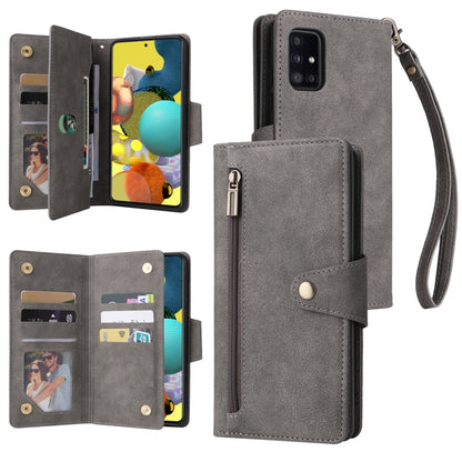 Rivet Buckle 9 Cards Three Fold Leather Phone Case, For Samsung Galaxy A40, For Samsung Galaxy A42 5G, For Samsung Galaxy A51, For Samsung Galaxy A51 5G, For Samsung Galaxy A52 5G, For Samsung Galaxy A70/A70S, For Samsung Galaxy A71                    ...