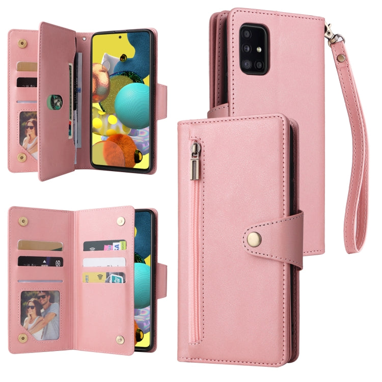 Rivet Buckle 9 Cards Three Fold Leather Phone Case, For Samsung Galaxy A40, For Samsung Galaxy A42 5G, For Samsung Galaxy A51, For Samsung Galaxy A51 5G, For Samsung Galaxy A52 5G, For Samsung Galaxy A70/A70S, For Samsung Galaxy A71                    ...