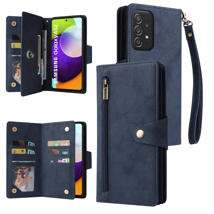 Rivet Buckle 9 Cards Three Fold Leather Phone Case, For Samsung Galaxy A40, For Samsung Galaxy A42 5G, For Samsung Galaxy A51, For Samsung Galaxy A51 5G, For Samsung Galaxy A52 5G, For Samsung Galaxy A70/A70S, For Samsung Galaxy A71                    ...