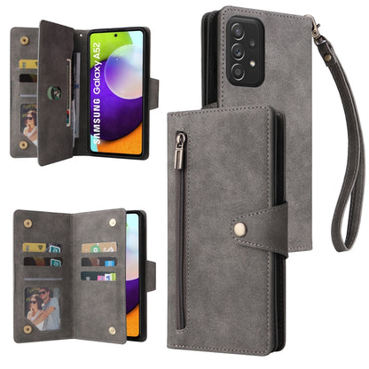 Rivet Buckle 9 Cards Three Fold Leather Phone Case, For Samsung Galaxy A40, For Samsung Galaxy A42 5G, For Samsung Galaxy A51, For Samsung Galaxy A51 5G, For Samsung Galaxy A52 5G, For Samsung Galaxy A70/A70S, For Samsung Galaxy A71                    ...