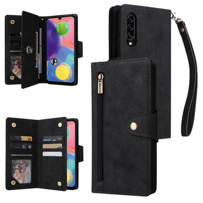 Rivet Buckle 9 Cards Three Fold Leather Phone Case, For Samsung Galaxy A40, For Samsung Galaxy A42 5G, For Samsung Galaxy A51, For Samsung Galaxy A51 5G, For Samsung Galaxy A52 5G, For Samsung Galaxy A70/A70S, For Samsung Galaxy A71                    ...