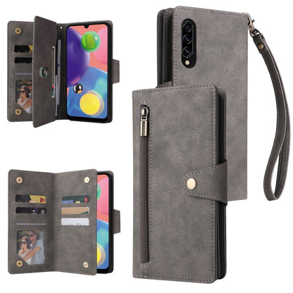 Rivet Buckle 9 Cards Three Fold Leather Phone Case, For Samsung Galaxy A40, For Samsung Galaxy A42 5G, For Samsung Galaxy A51, For Samsung Galaxy A51 5G, For Samsung Galaxy A52 5G, For Samsung Galaxy A70/A70S, For Samsung Galaxy A71                    ...