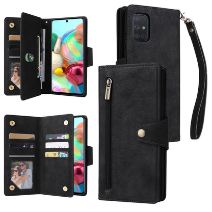 Rivet Buckle 9 Cards Three Fold Leather Phone Case, For Samsung Galaxy A40, For Samsung Galaxy A42 5G, For Samsung Galaxy A51, For Samsung Galaxy A51 5G, For Samsung Galaxy A52 5G, For Samsung Galaxy A70/A70S, For Samsung Galaxy A71                    ...