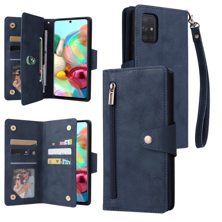 Rivet Buckle 9 Cards Three Fold Leather Phone Case, For Samsung Galaxy A40, For Samsung Galaxy A42 5G, For Samsung Galaxy A51, For Samsung Galaxy A51 5G, For Samsung Galaxy A52 5G, For Samsung Galaxy A70/A70S, For Samsung Galaxy A71                    ...