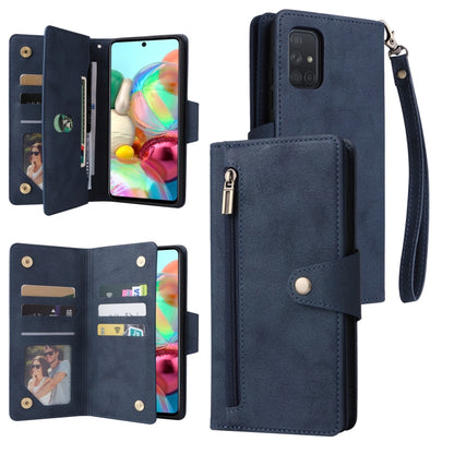 Rivet Buckle 9 Cards Three Fold Leather Phone Case, For Samsung Galaxy A40, For Samsung Galaxy A42 5G, For Samsung Galaxy A51, For Samsung Galaxy A51 5G, For Samsung Galaxy A52 5G, For Samsung Galaxy A70/A70S, For Samsung Galaxy A71                    ...