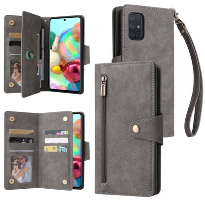 Rivet Buckle 9 Cards Three Fold Leather Phone Case, For Samsung Galaxy A40, For Samsung Galaxy A42 5G, For Samsung Galaxy A51, For Samsung Galaxy A51 5G, For Samsung Galaxy A52 5G, For Samsung Galaxy A70/A70S, For Samsung Galaxy A71                    ...