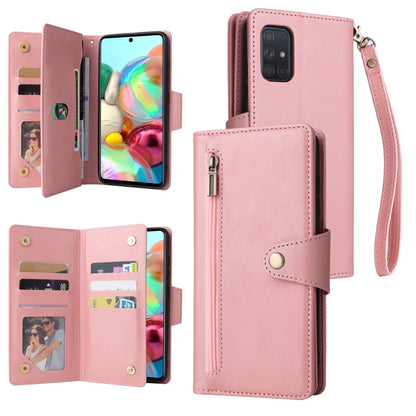 Rivet Buckle 9 Cards Three Fold Leather Phone Case, For Samsung Galaxy A40, For Samsung Galaxy A42 5G, For Samsung Galaxy A51, For Samsung Galaxy A51 5G, For Samsung Galaxy A52 5G, For Samsung Galaxy A70/A70S, For Samsung Galaxy A71                    ...