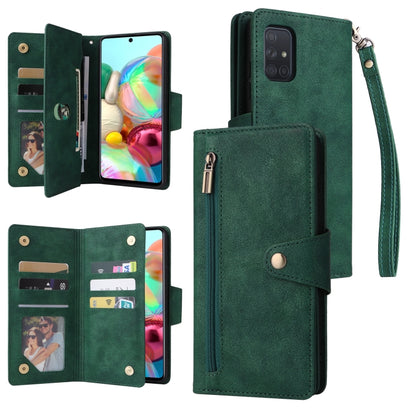 Rivet Buckle 9 Cards Three Fold Leather Phone Case, For Samsung Galaxy A40, For Samsung Galaxy A42 5G, For Samsung Galaxy A51, For Samsung Galaxy A51 5G, For Samsung Galaxy A52 5G, For Samsung Galaxy A70/A70S, For Samsung Galaxy A71                    ...