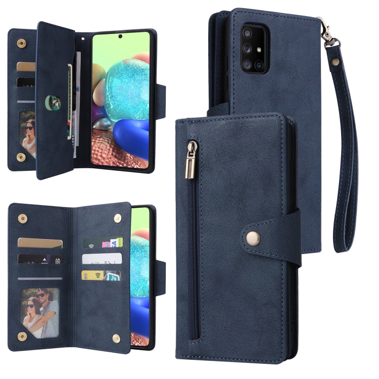 Rivet Buckle 9 Cards Three Fold Leather Phone Case, For Samsung Galaxy A40, For Samsung Galaxy A42 5G, For Samsung Galaxy A51, For Samsung Galaxy A51 5G, For Samsung Galaxy A52 5G, For Samsung Galaxy A70/A70S, For Samsung Galaxy A71                    ...