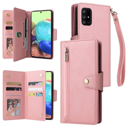 Rivet Buckle 9 Cards Three Fold Leather Phone Case, For Samsung Galaxy A40, For Samsung Galaxy A42 5G, For Samsung Galaxy A51, For Samsung Galaxy A51 5G, For Samsung Galaxy A52 5G, For Samsung Galaxy A70/A70S, For Samsung Galaxy A71                    ...