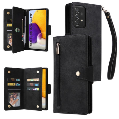 Rivet Buckle 9 Cards Three Fold Leather Phone Case, For Samsung Galaxy A40, For Samsung Galaxy A42 5G, For Samsung Galaxy A51, For Samsung Galaxy A51 5G, For Samsung Galaxy A52 5G, For Samsung Galaxy A70/A70S, For Samsung Galaxy A71                    ...