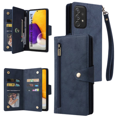 Rivet Buckle 9 Cards Three Fold Leather Phone Case, For Samsung Galaxy A40, For Samsung Galaxy A42 5G, For Samsung Galaxy A51, For Samsung Galaxy A51 5G, For Samsung Galaxy A52 5G, For Samsung Galaxy A70/A70S, For Samsung Galaxy A71                    ...