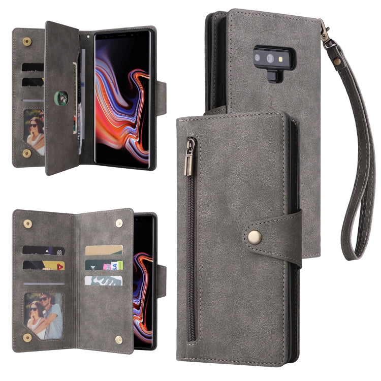 Rivet Buckle 9 Cards Three Fold Leather Phone Case, For Samsung Galaxy A82, For Samsung Galaxy Note9, For Samsung Galaxy Note10
