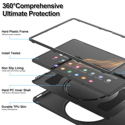 360 Rotation Handle Grip TPU + PC Tablet Case, For Samsung Galaxy Tab S10 Ultra / S9 Ultra /  S8 Ultra