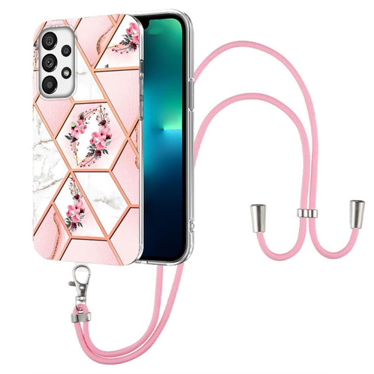 Splicing Marble Flower Pattern TPU Phone Case with Lanyard, For Samsung Galaxy A73 5G, For Samsung Galaxy Note20, For Samsung Galaxy Note20 Ultra, For Samsung Galaxy S22 5G, For Samsung Galaxy S22+ 5G, For Samsung Galaxy S22 Ultra 5G