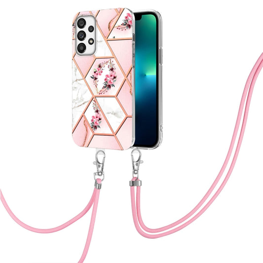 Splicing Marble Flower Pattern TPU Phone Case with Lanyard, For Samsung Galaxy A73 5G, For Samsung Galaxy Note20, For Samsung Galaxy Note20 Ultra, For Samsung Galaxy S22 5G, For Samsung Galaxy S22+ 5G, For Samsung Galaxy S22 Ultra 5G