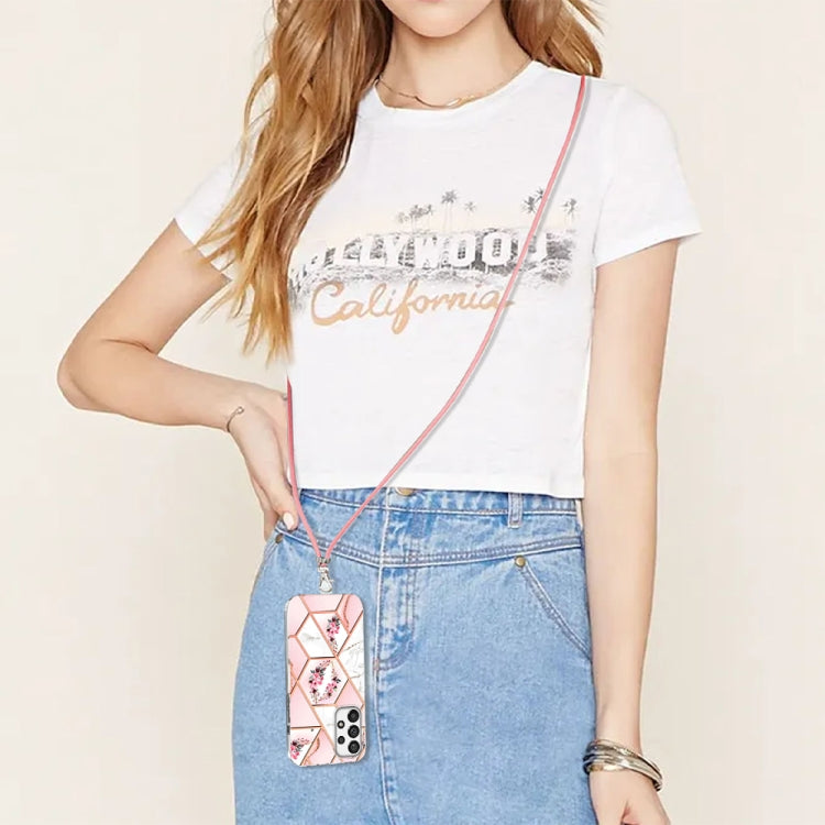 Splicing Marble Flower Pattern TPU Phone Case with Lanyard, For Samsung Galaxy A73 5G, For Samsung Galaxy Note20, For Samsung Galaxy Note20 Ultra, For Samsung Galaxy S22 5G, For Samsung Galaxy S22+ 5G, For Samsung Galaxy S22 Ultra 5G