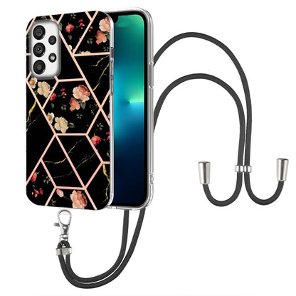 Splicing Marble Flower Pattern TPU Phone Case with Lanyard, For Samsung Galaxy A73 5G, For Samsung Galaxy Note20, For Samsung Galaxy Note20 Ultra, For Samsung Galaxy S22 5G, For Samsung Galaxy S22+ 5G, For Samsung Galaxy S22 Ultra 5G
