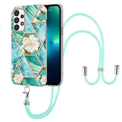 Splicing Marble Flower Pattern TPU Phone Case with Lanyard, For Samsung Galaxy A73 5G, For Samsung Galaxy Note20, For Samsung Galaxy Note20 Ultra, For Samsung Galaxy S22 5G, For Samsung Galaxy S22+ 5G, For Samsung Galaxy S22 Ultra 5G
