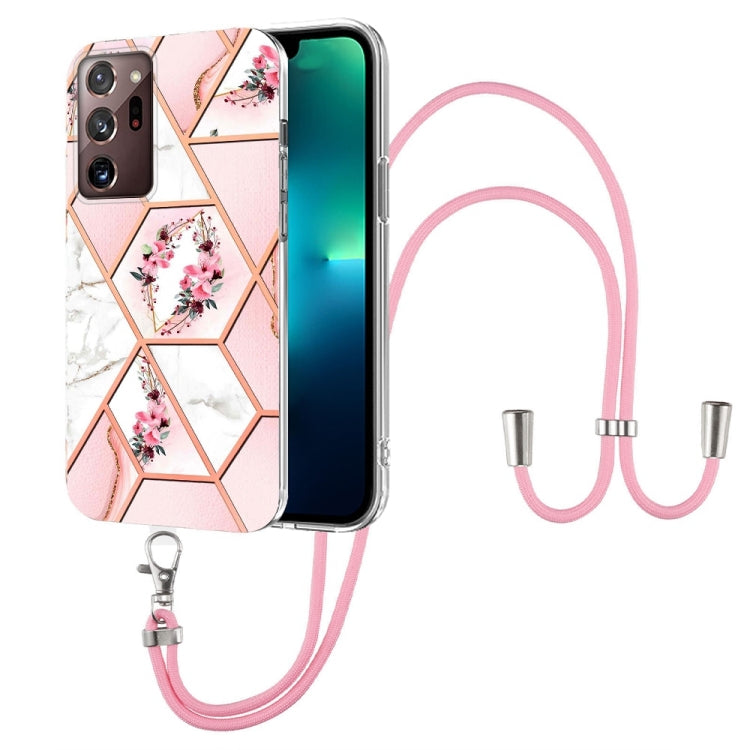 Splicing Marble Flower Pattern TPU Phone Case with Lanyard, For Samsung Galaxy A73 5G, For Samsung Galaxy Note20, For Samsung Galaxy Note20 Ultra, For Samsung Galaxy S22 5G, For Samsung Galaxy S22+ 5G, For Samsung Galaxy S22 Ultra 5G
