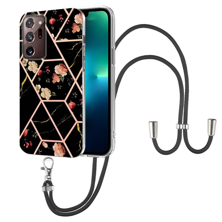 Splicing Marble Flower Pattern TPU Phone Case with Lanyard, For Samsung Galaxy A73 5G, For Samsung Galaxy Note20, For Samsung Galaxy Note20 Ultra, For Samsung Galaxy S22 5G, For Samsung Galaxy S22+ 5G, For Samsung Galaxy S22 Ultra 5G