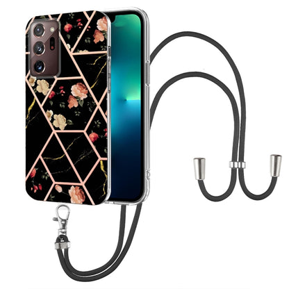 Splicing Marble Flower Pattern TPU Phone Case with Lanyard, For Samsung Galaxy A73 5G, For Samsung Galaxy Note20, For Samsung Galaxy Note20 Ultra, For Samsung Galaxy S22 5G, For Samsung Galaxy S22+ 5G, For Samsung Galaxy S22 Ultra 5G