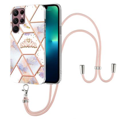 Splicing Marble Flower Pattern TPU Phone Case with Lanyard, For Samsung Galaxy A73 5G, For Samsung Galaxy Note20, For Samsung Galaxy Note20 Ultra, For Samsung Galaxy S22 5G, For Samsung Galaxy S22+ 5G, For Samsung Galaxy S22 Ultra 5G