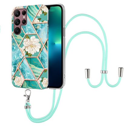 Splicing Marble Flower Pattern TPU Phone Case with Lanyard, For Samsung Galaxy A73 5G, For Samsung Galaxy Note20, For Samsung Galaxy Note20 Ultra, For Samsung Galaxy S22 5G, For Samsung Galaxy S22+ 5G, For Samsung Galaxy S22 Ultra 5G
