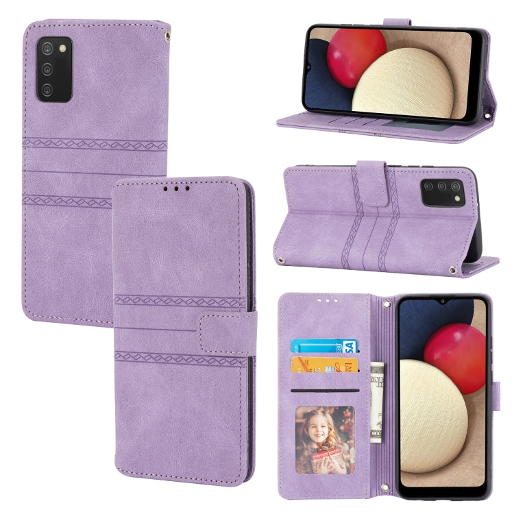 Embossed Striped Magnetic Buckle Horizontal Flip Phone Leather Case, For Samsung Galaxy A03s 164.2mm US Version