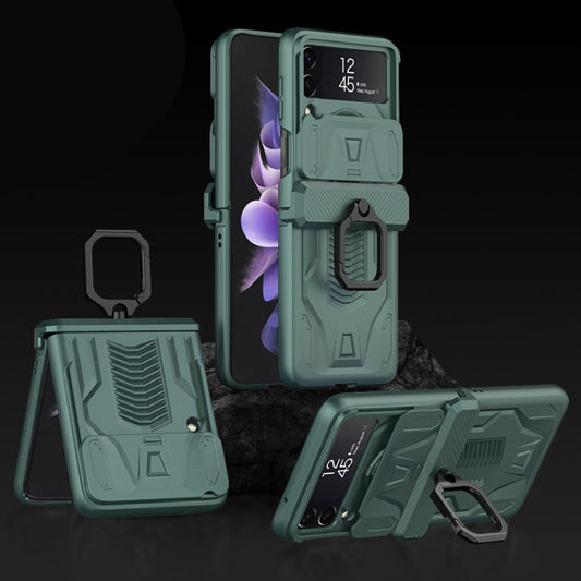 GKK Sliding Camshield Magnetic Armor Flip Phone Case with Ring Holder, For Samsung Galaxy Z Flip3 5G