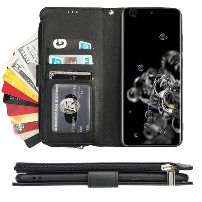 Microfiber Zipper Horizontal Flip Leather Case, For Samsung Galaxy S20 Ultra, For Samsung Galaxy S22 Ultra 5G, For Samsung Galaxy S21+ 5G, For Samsung Galaxy S21 Ultra 5G, For Samsung Galaxy Note20, For Samsung Galaxy A21s