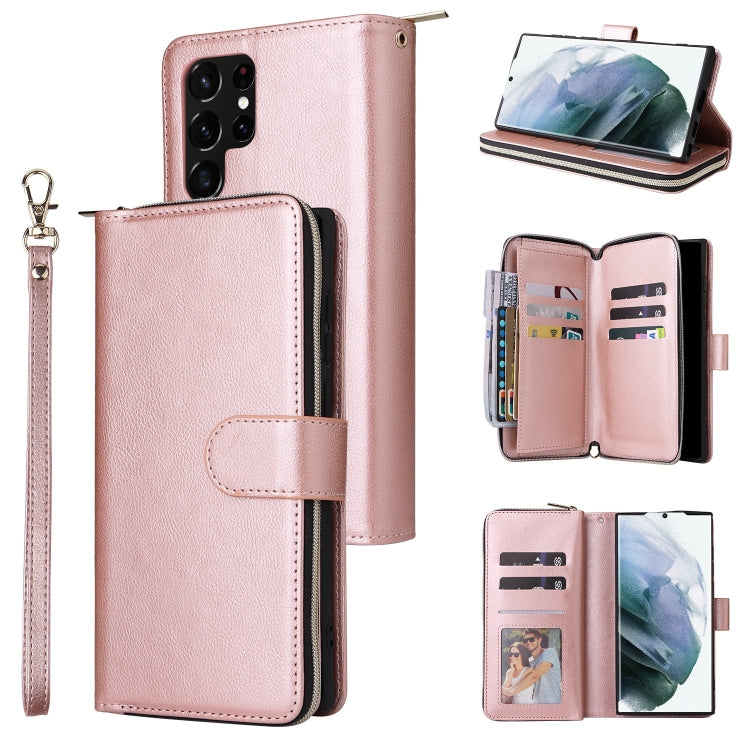 9 Card Slots Zipper Wallet Bag Leather Phone Case, For Samsung Galaxy A03s EU Version, For Samsung Galaxy A13 5G, For Samsung Galaxy A33 5G, For Samsung Galaxy A53 5G, For Samsung Galaxy S22+ 5G, For Samsung Galaxy S22 Ultra 5G, For Samsung Galaxy S22 5G
