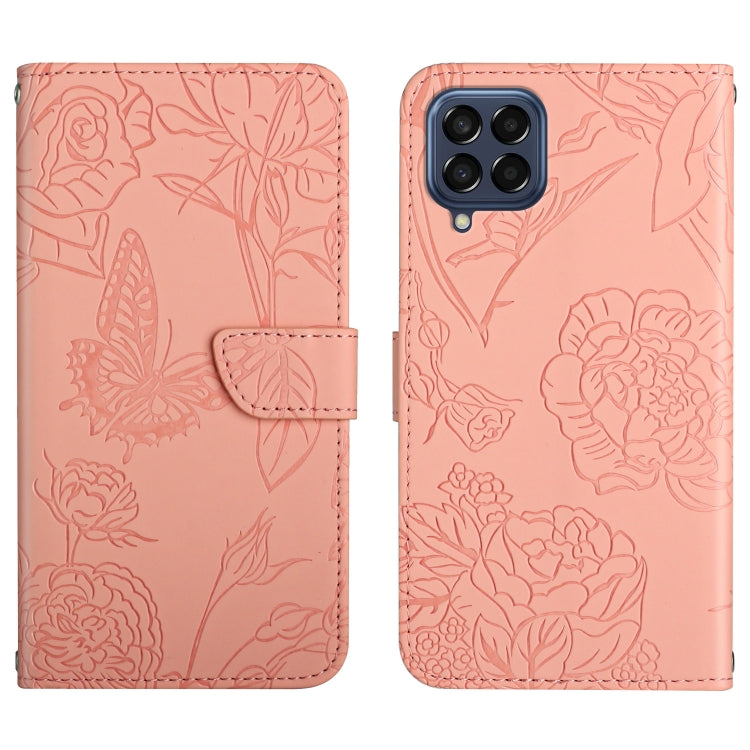 Skin Feel Butterfly Peony Embossed Leather Phone Case, For OPPO Realme 9 Pro+/Realme 9 4G, For Samsung Galaxy Xcover6 Pro, For Samsung Galaxy M33, For Samsung Galaxy M53, For Sharp Aquos R7, For Xiaomi Poco F4 GT