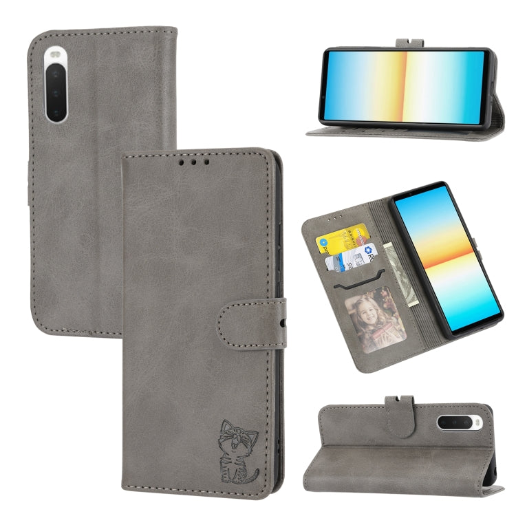 Embossed Happy Cat Pattern Leather Phone Case, For Sony Xperia 1 IV, For Sony Xperia 10 IV, For Xiaomi Redmi Note 11E