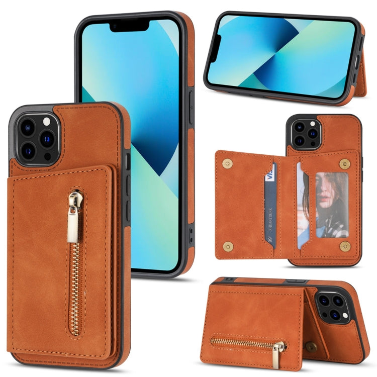 Zipper Card Holder Phone Case, For iPhone 13 mini, For iPhone 13, For iPhone 13 Pro, For iPhone 13 Pro Max, For iPhone 12, For iPhone 12 Pro Max, For iPhone 11, For iPhone 11 Pro