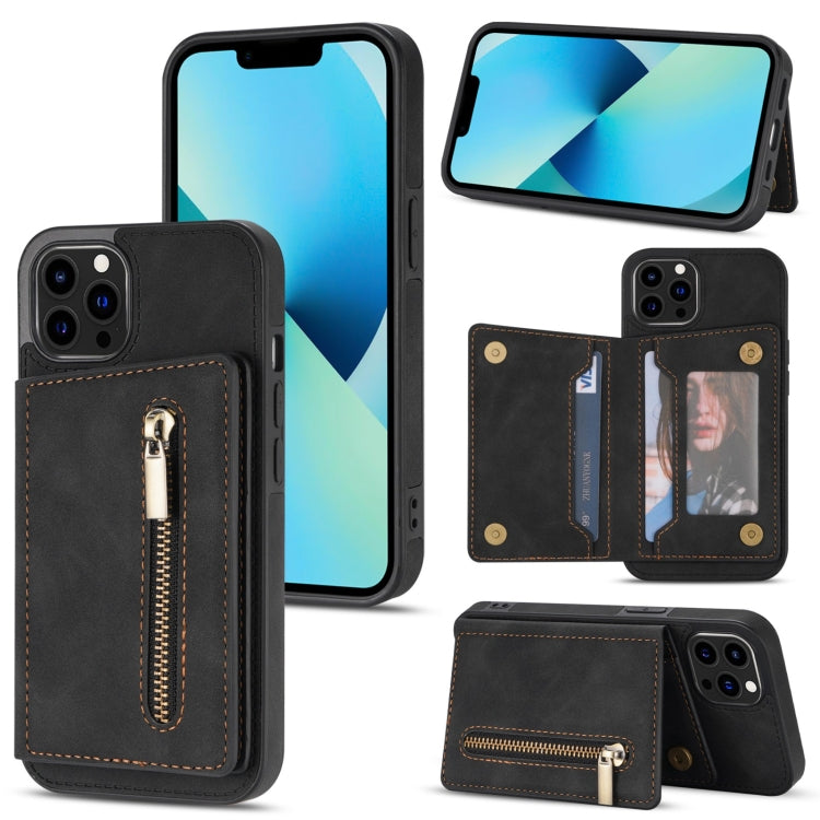 Zipper Card Holder Phone Case, For iPhone 13 mini, For iPhone 13, For iPhone 13 Pro, For iPhone 13 Pro Max, For iPhone 12, For iPhone 12 Pro Max, For iPhone 11, For iPhone 11 Pro