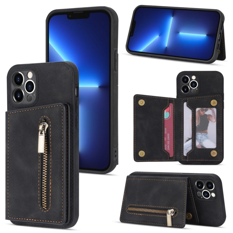 Zipper Card Holder Phone Case, For iPhone 13 mini, For iPhone 13, For iPhone 13 Pro, For iPhone 13 Pro Max, For iPhone 12, For iPhone 12 Pro Max, For iPhone 11, For iPhone 11 Pro