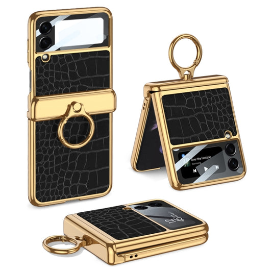 GKK Integrated Plating + Leather Flip Phone Case, For Samsung Galaxy Z Flip3 5G
