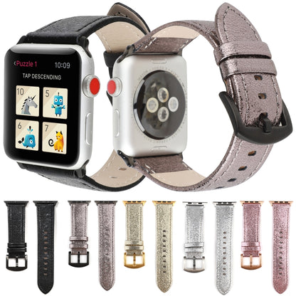 Glitter Genuine Leather Watch Band For Apple Watch Series, 7 41mm / 6&SE&5&4 40mm / 3&2&1 38mm, 7 45mm / 6&SE&5&4 44mm / 3&2&1 42mm