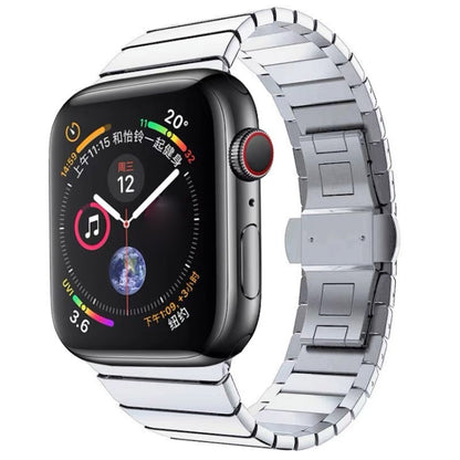 One-bead Steel Butterfly Buckle Watch Band For Apple Watch Series, For Apple Watch Series 8&7 41mm, For Apple Watch Ultra 49mm / Series 8&7 45mm, 7 41mm / 6&SE&5&4 40mm / 3&2&1 38mm, 7 45mm / 6&SE&5&4 44mm / 3&2&1 42mm