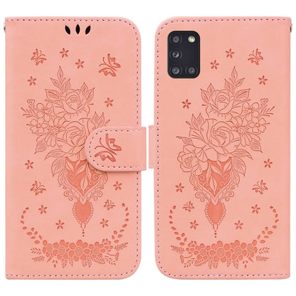 Butterfly Rose Embossed Leather Phone Case, For Samsung Galaxy A12 5G, For Samsung Galaxy A21s, For Samsung Galaxy A22 4G, For Samsung Galaxy A31, For Samsung Galaxy A32 4G, For Samsung Galaxy A32 5G, For Samsung Galaxy A42 5G