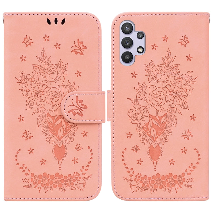 Butterfly Rose Embossed Leather Phone Case, For Samsung Galaxy A12 5G, For Samsung Galaxy A21s, For Samsung Galaxy A22 4G, For Samsung Galaxy A31, For Samsung Galaxy A32 4G, For Samsung Galaxy A32 5G, For Samsung Galaxy A42 5G
