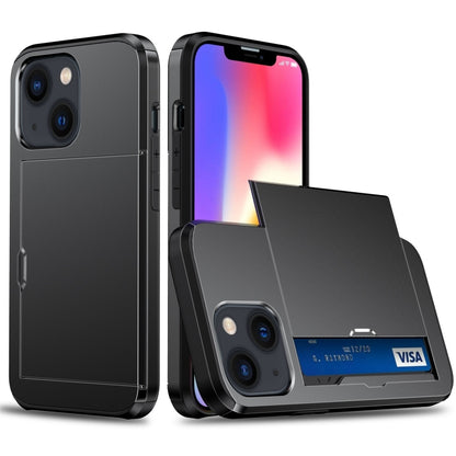 Shockproof Armor Protective Phone Case with Slide Card Slot, For iPhone 14, For iPhone 14 Plus, For iPhone 14 Pro, For iPhone 14 Pro Max