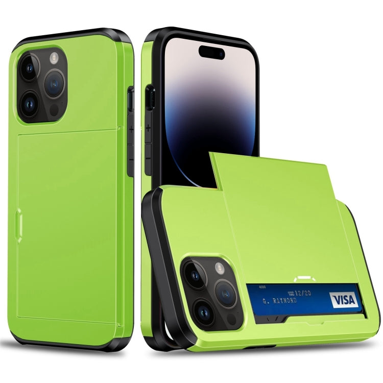 Shockproof Armor Protective Phone Case with Slide Card Slot, For iPhone 14, For iPhone 14 Plus, For iPhone 14 Pro, For iPhone 14 Pro Max