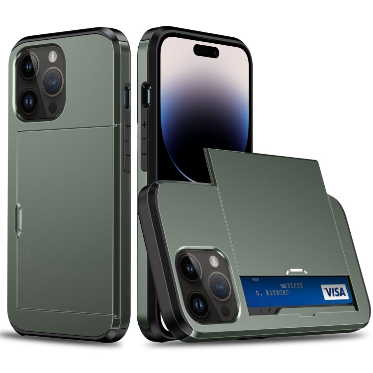 Shockproof Armor Protective Phone Case with Slide Card Slot, For iPhone 14, For iPhone 14 Plus, For iPhone 14 Pro, For iPhone 14 Pro Max
